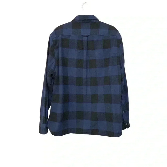 JACHS 100% heavy cotton flannel men’s button down shacket, blue and black plaid - Picture 4 of 6